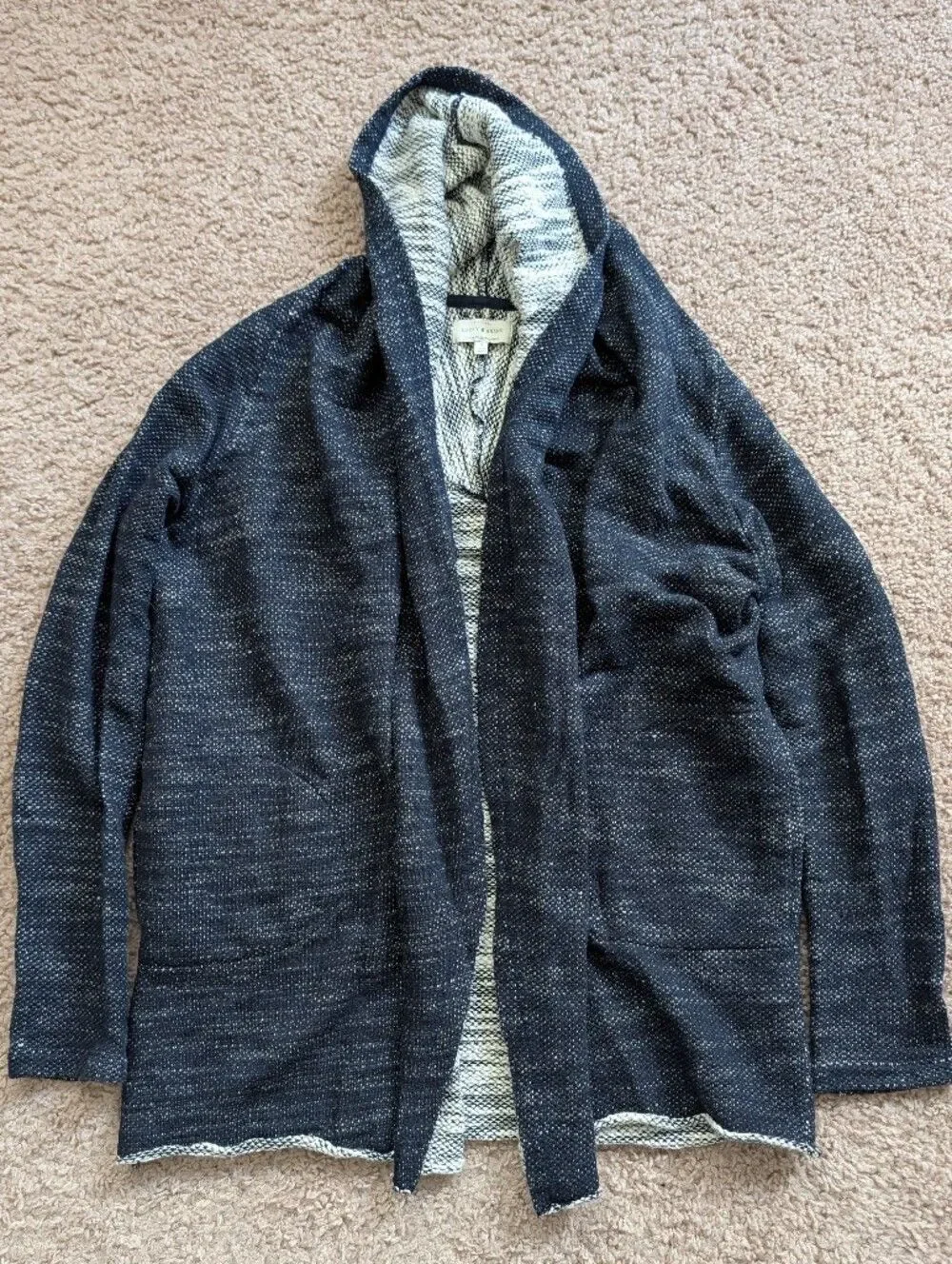 Lucky Brand Womens Navy Blue Heather Gray Open Front Shawl Collar Cardigan Small
